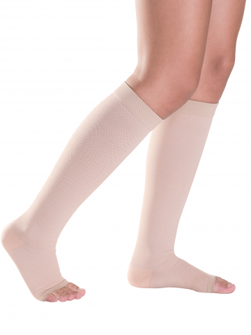 Open Toed Knee High Compression Stockings - Black